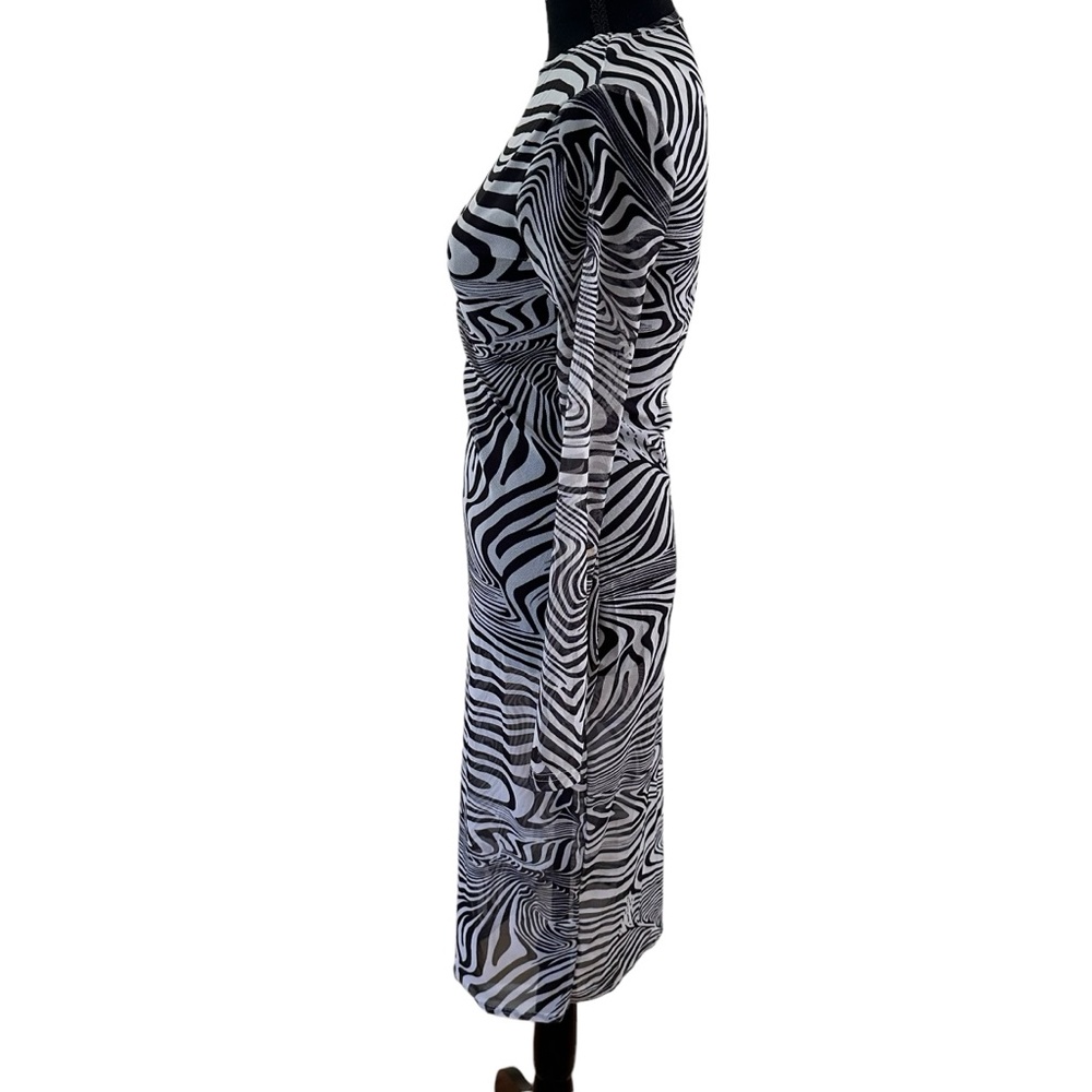 Women’s Sheer Long Sleeve Bodycon Zebra Print Dress Black & White Size S NWOT - Picture 4 of 11